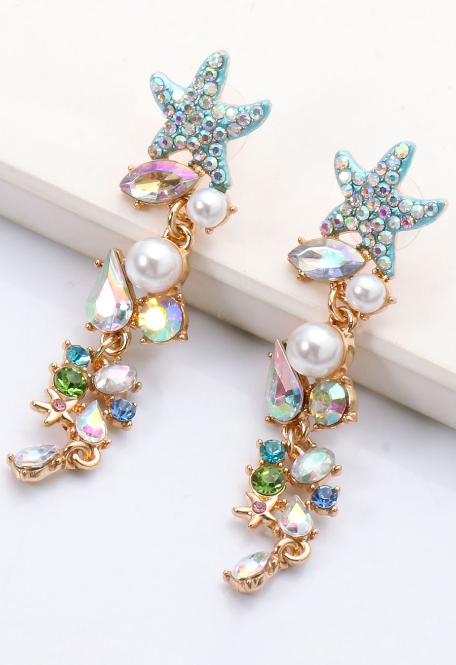 Laser Glam Starfish Rhinestone Drop Earrings