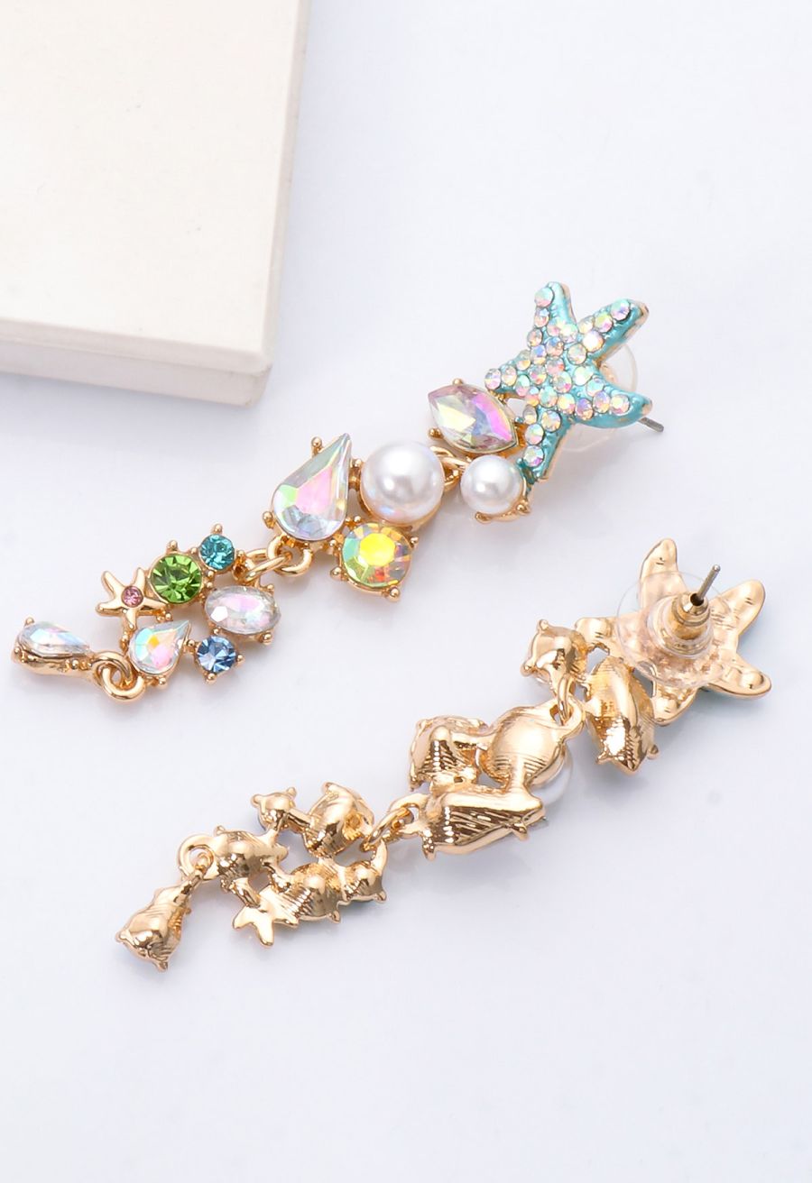 Laser Glam Starfish Rhinestone Drop Earrings