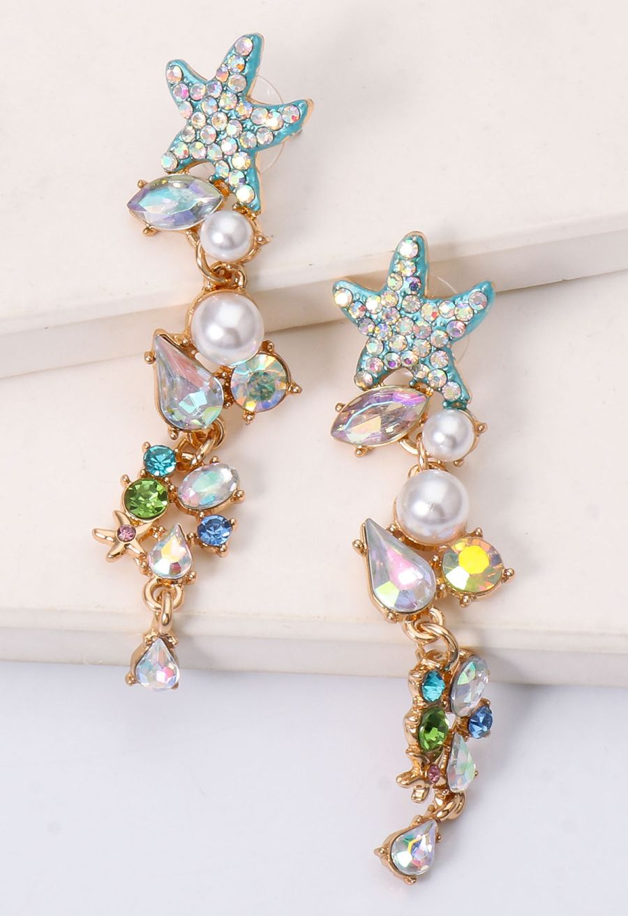Laser Glam Starfish Rhinestone Drop Earrings