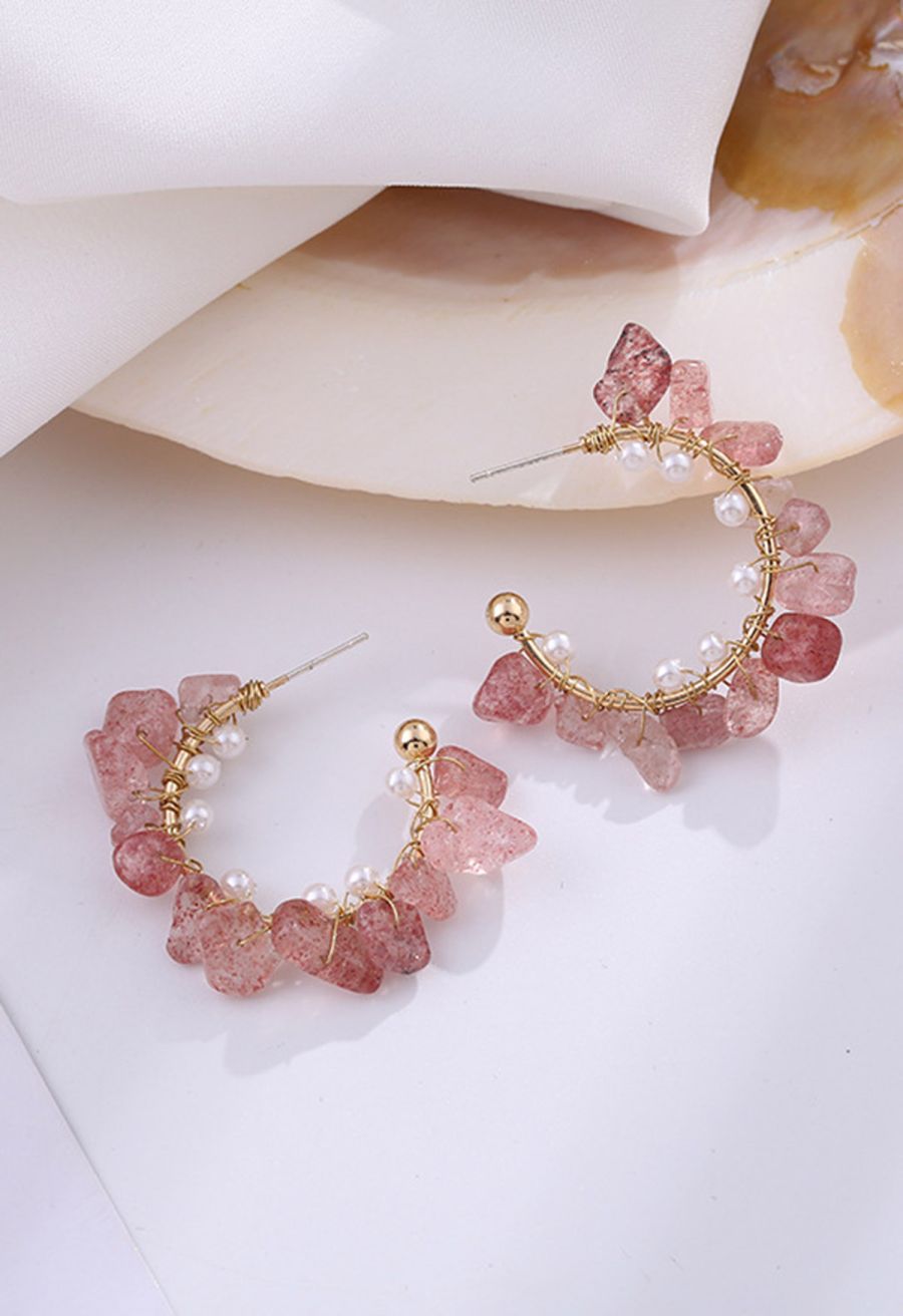 Mauve Irregular Stone C-Shape Earrings