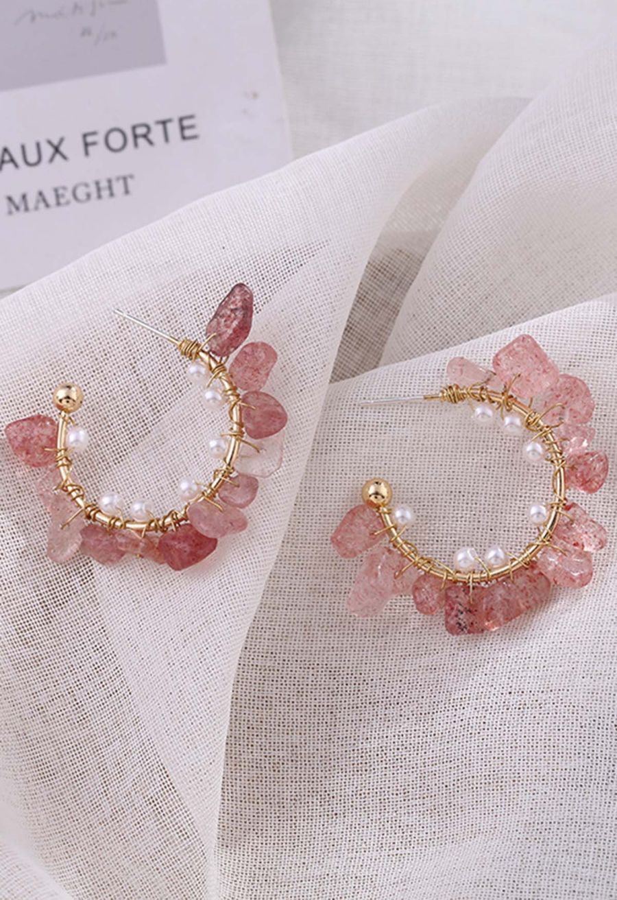 Mauve Irregular Stone C-Shape Earrings