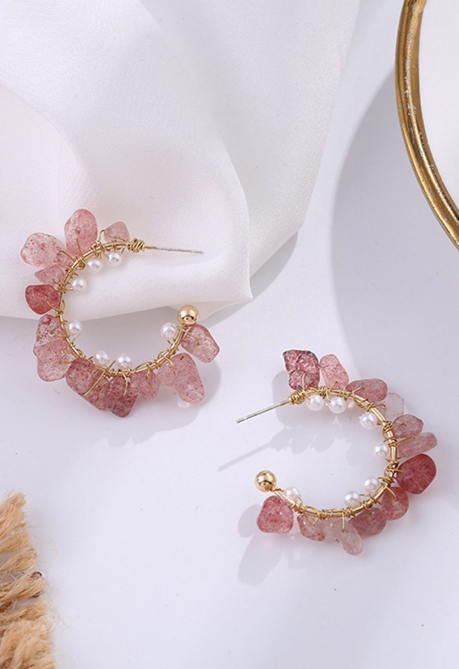 Mauve Irregular Stone C-Shape Earrings