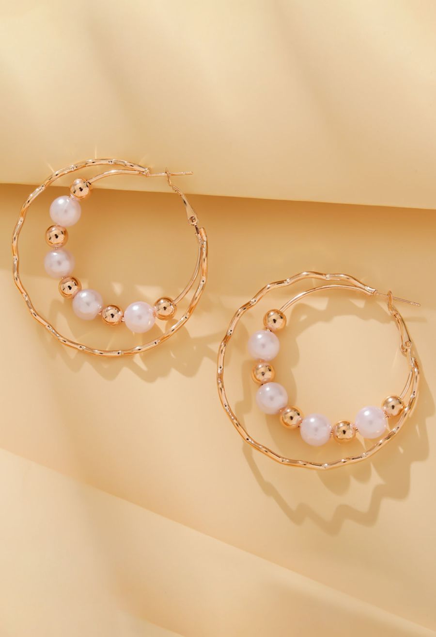 Wavy Double Layered Beaded Pearl Earrings