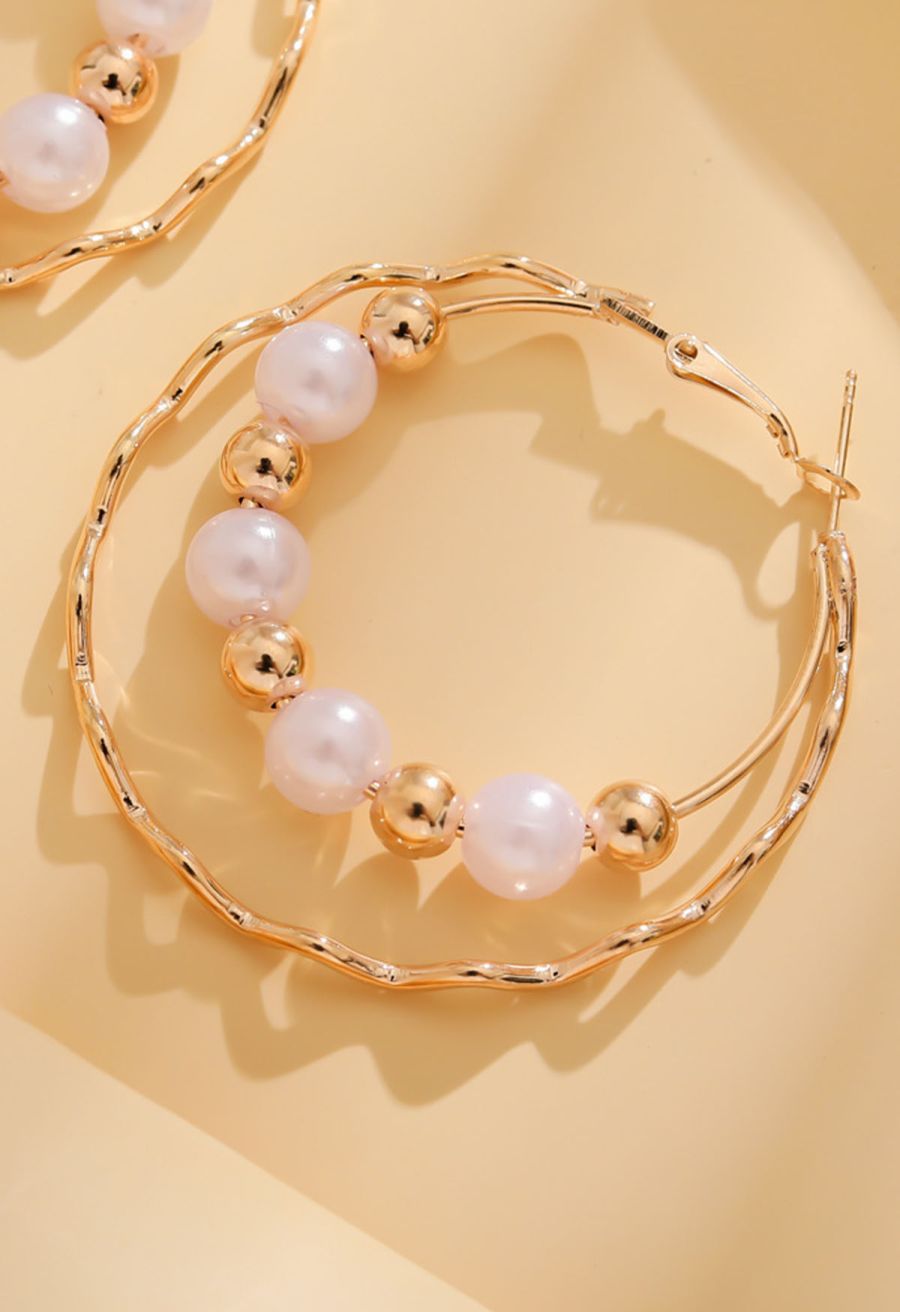Wavy Double Layered Beaded Pearl Earrings