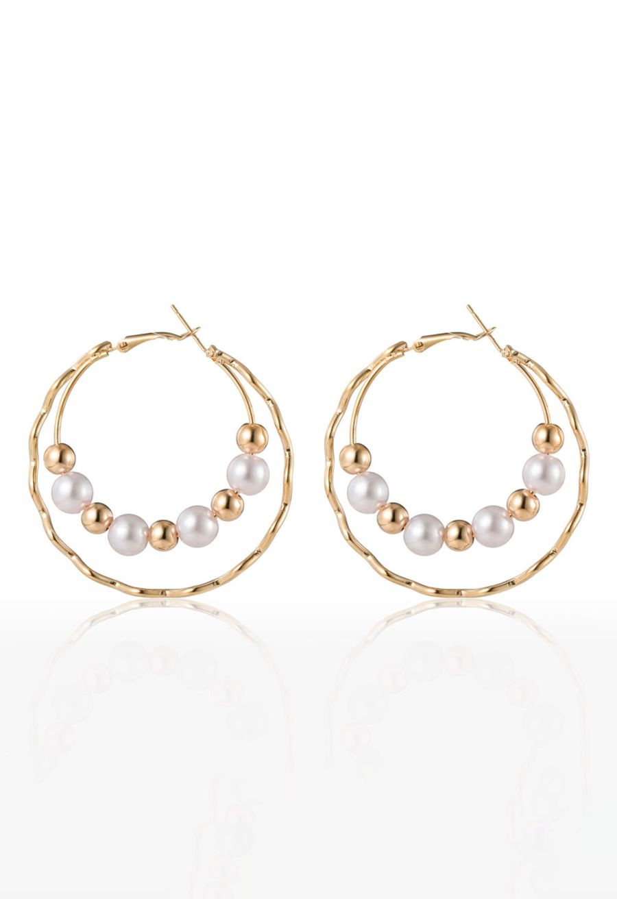 Wavy Double Layered Beaded Pearl Earrings