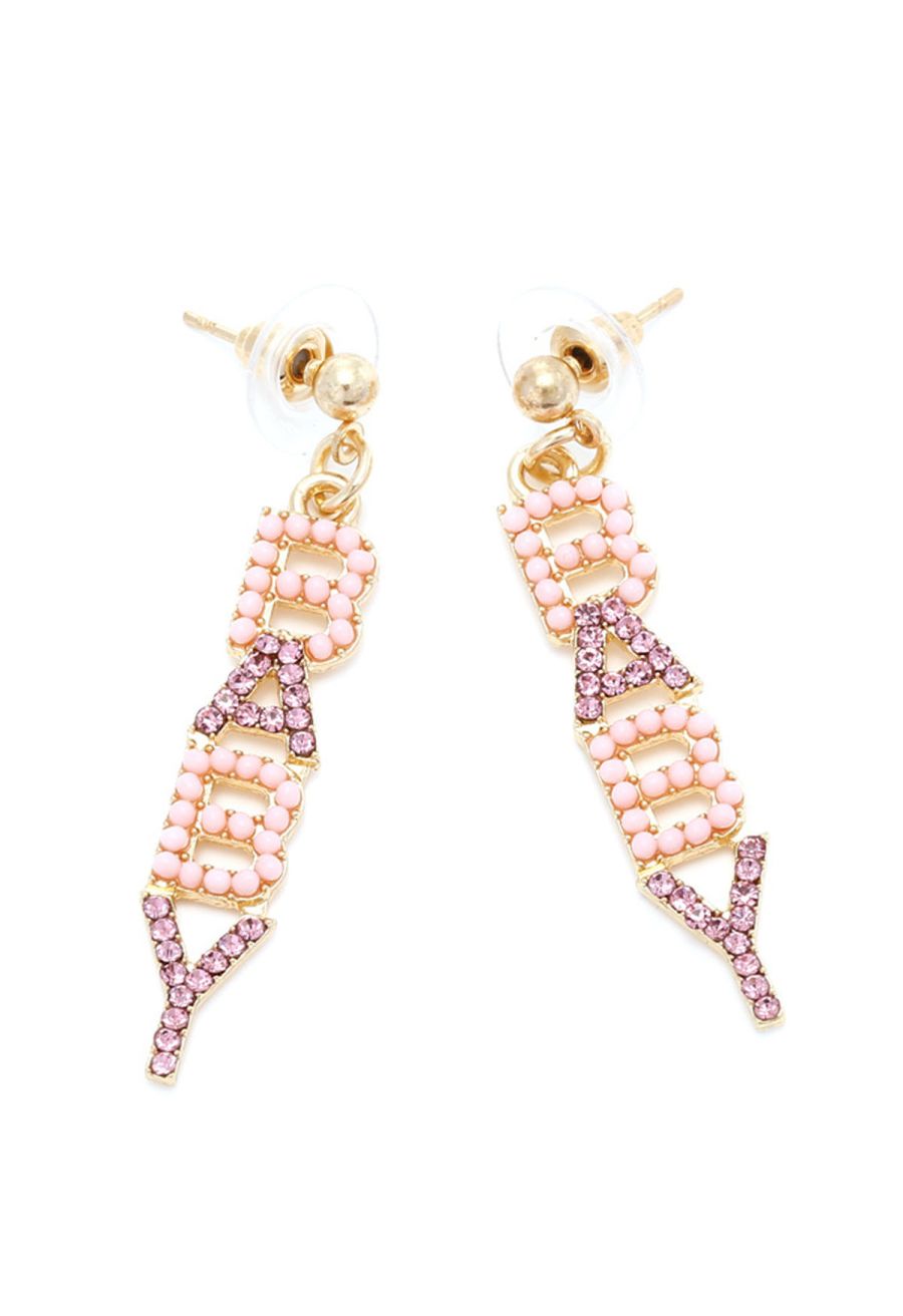 BABY Letters Pearly Drop Earrings in Pink
