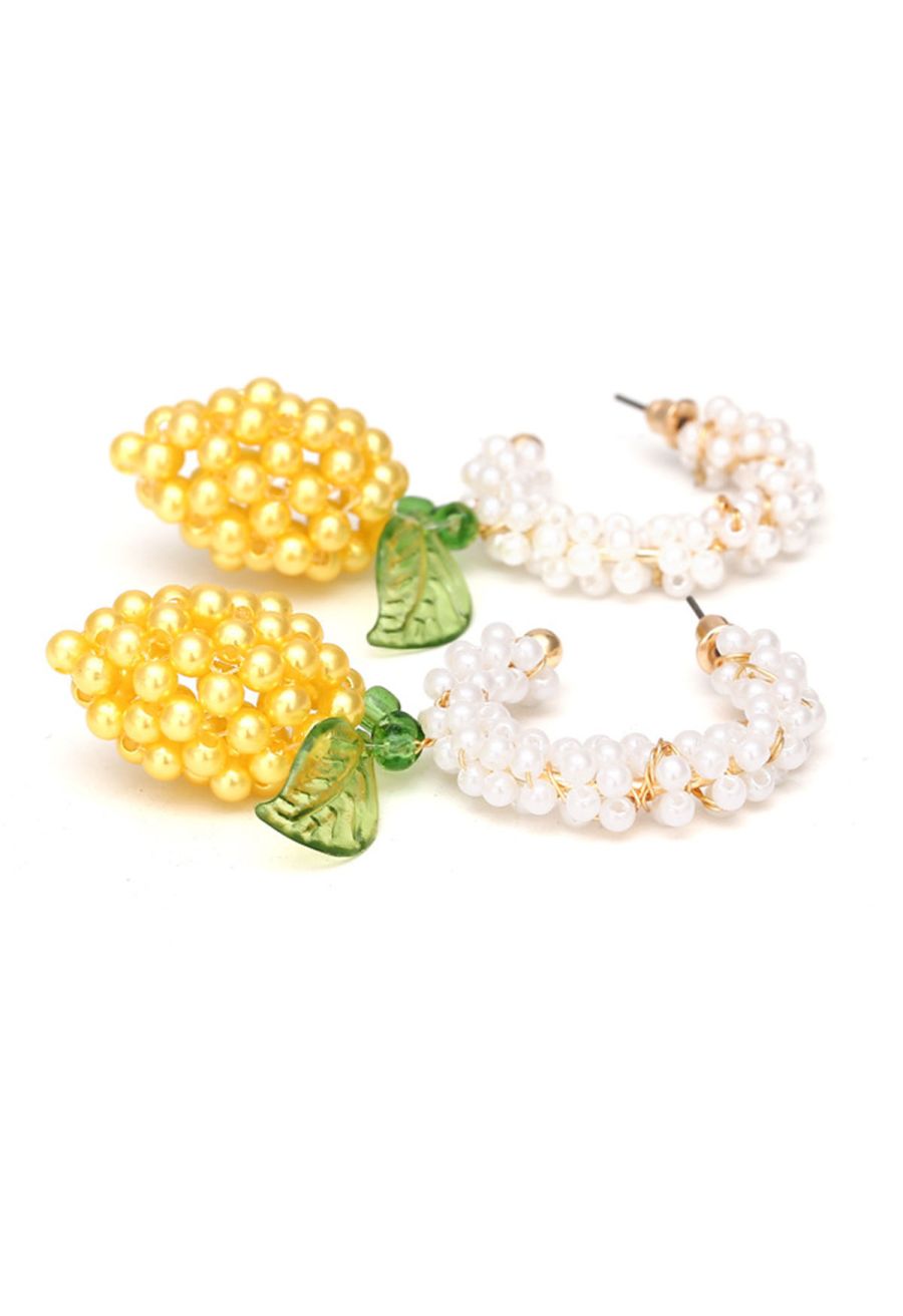 Pearly C-Shape Lemon Drop Earrings