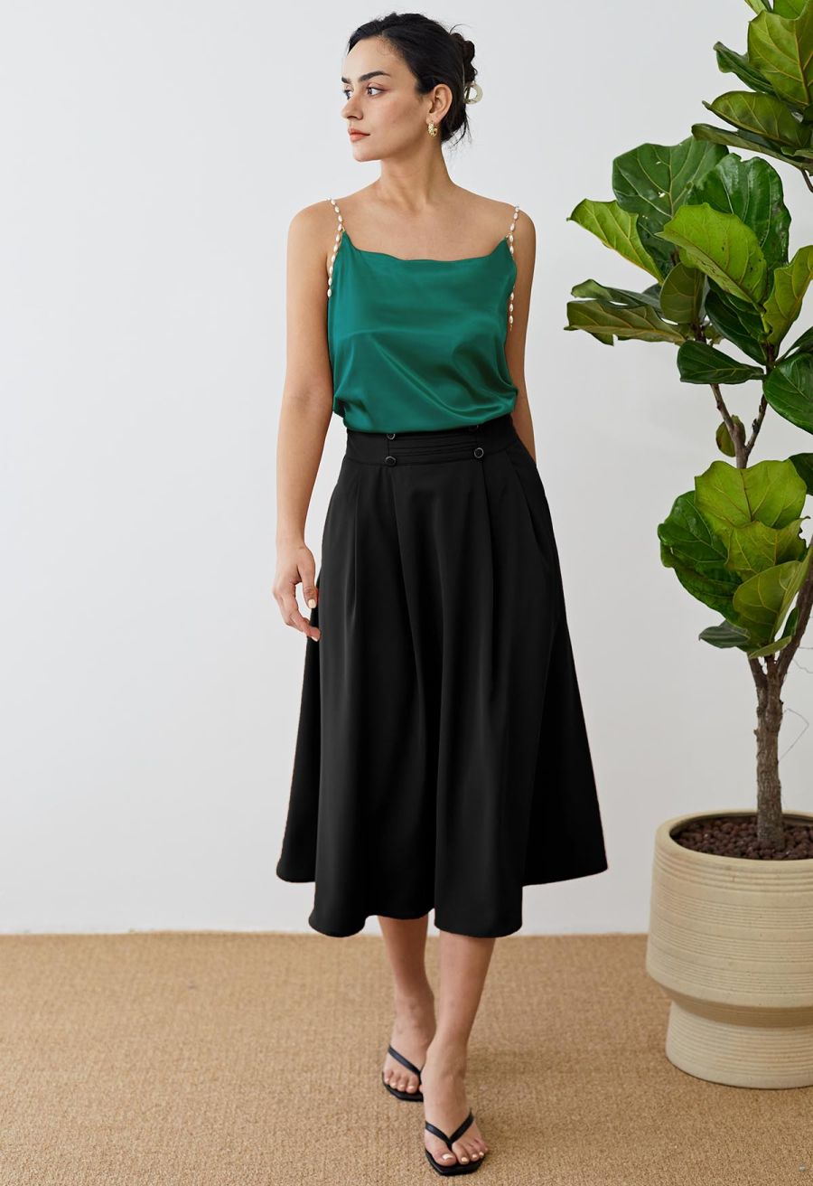 Pearly Straps Satin Cami Top in Emerald