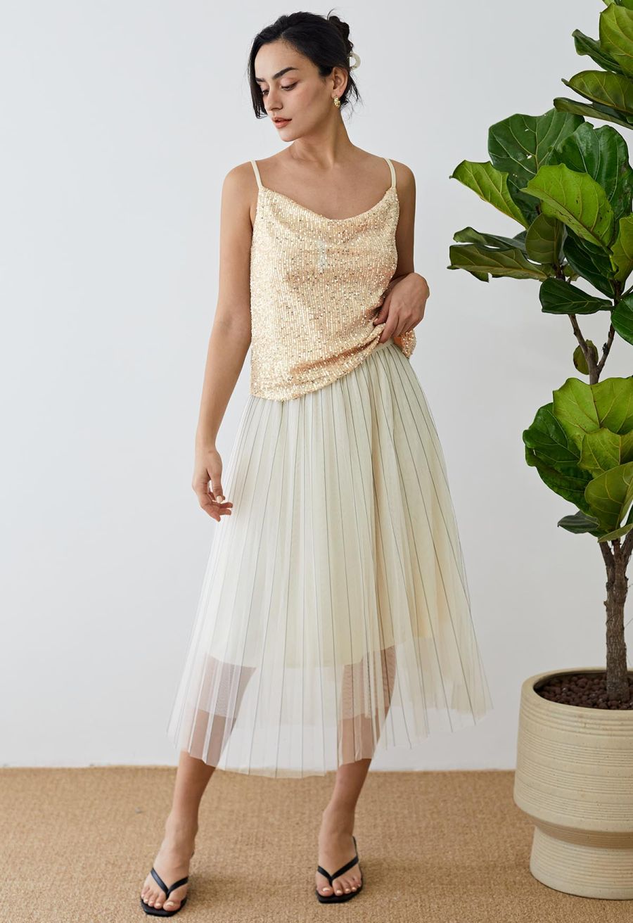 Cowl Neck Sequined Cami Top in Gold