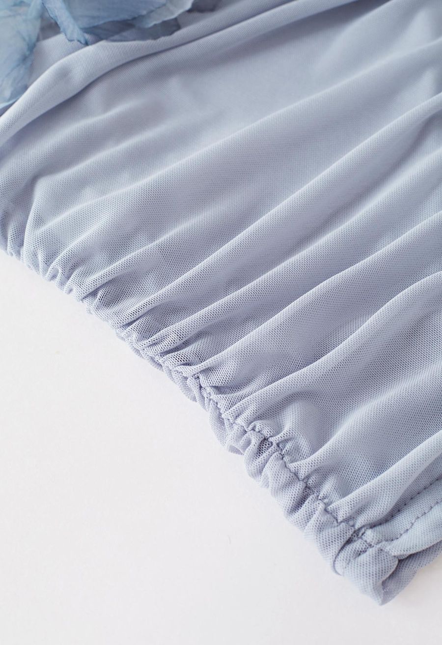 3D Petal Ruched Soft Mesh Cami Top in Dusty Blue