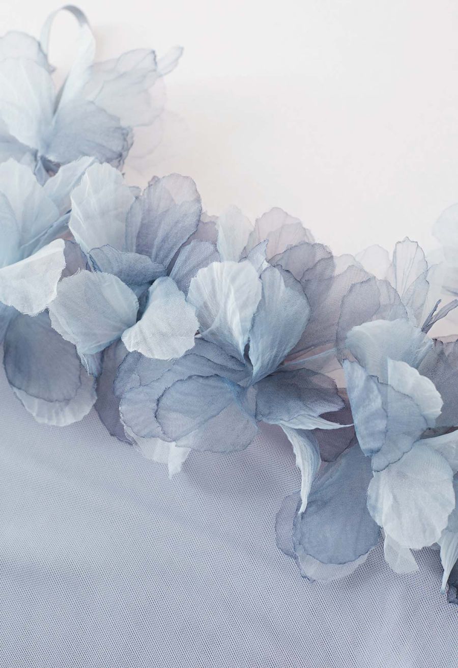 3D Petal Ruched Soft Mesh Cami Top in Dusty Blue