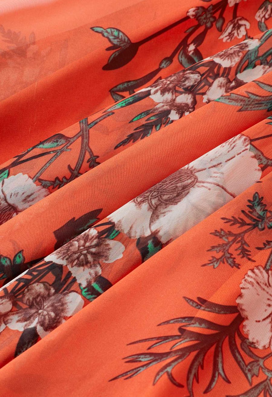 Orange Bouquet Printed Chiffon Maxi Skirt