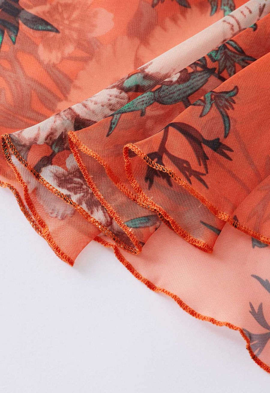 Orange Bouquet Printed Chiffon Maxi Skirt