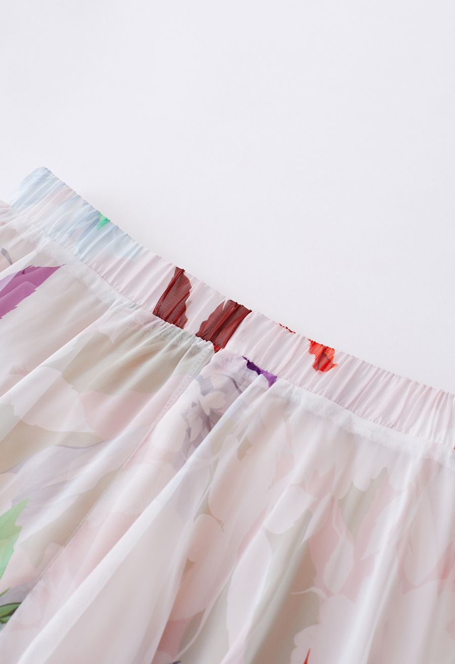 Best Blooms Rose Printed Chiffon Maxi Skirt in Blush