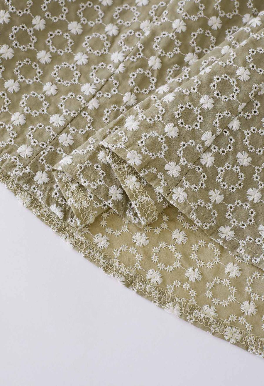 Floret Embroidered Eyelet Off-Shoulder Dolly Top in Sage