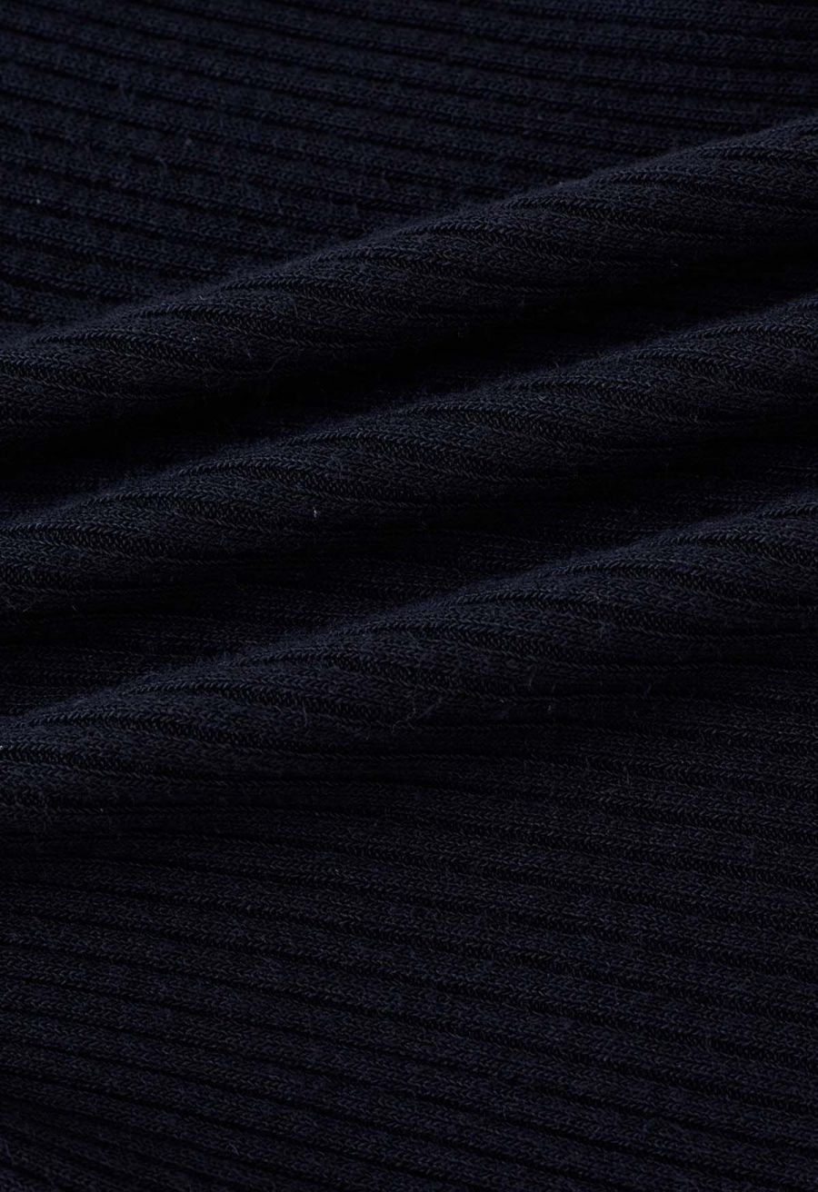 Square Neckline Ribbed Knit Top in Black