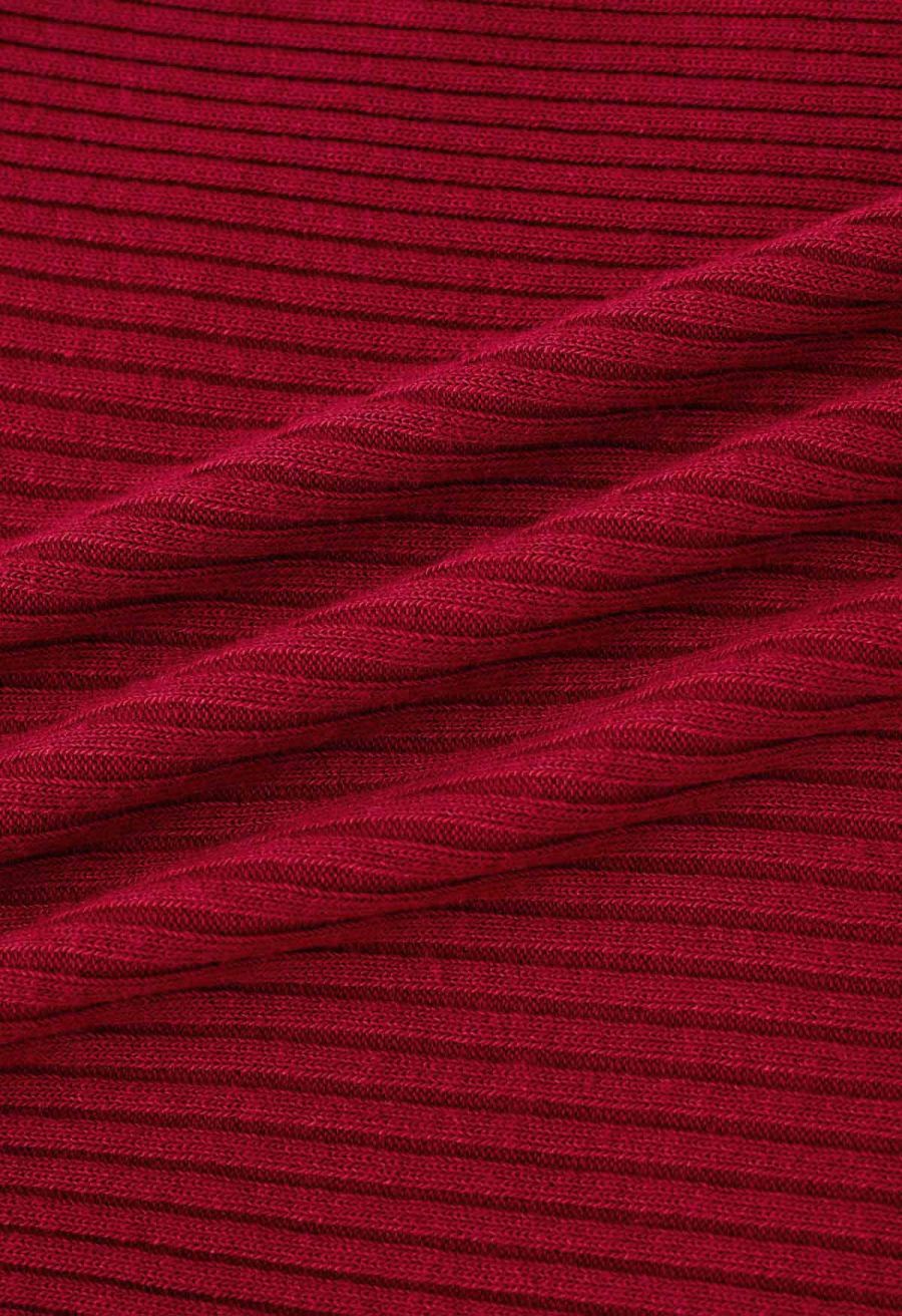 Square Neckline Ribbed Knit Top in Red