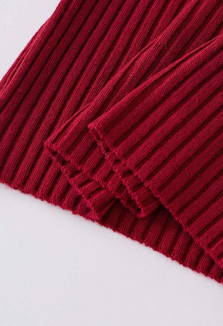 Square Neckline Ribbed Knit Top in Red