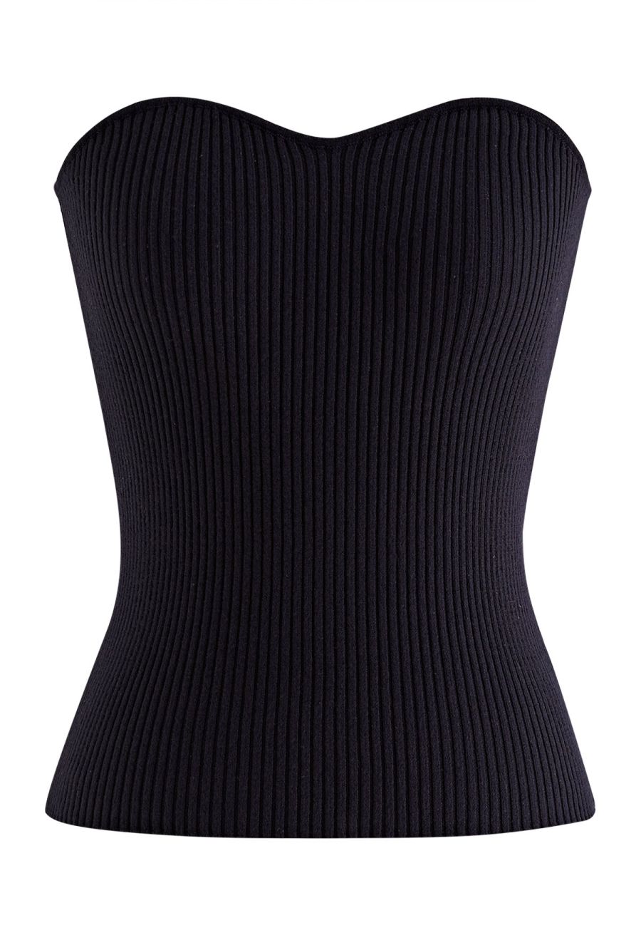 Rib Knit Bustier Tube Top in Black