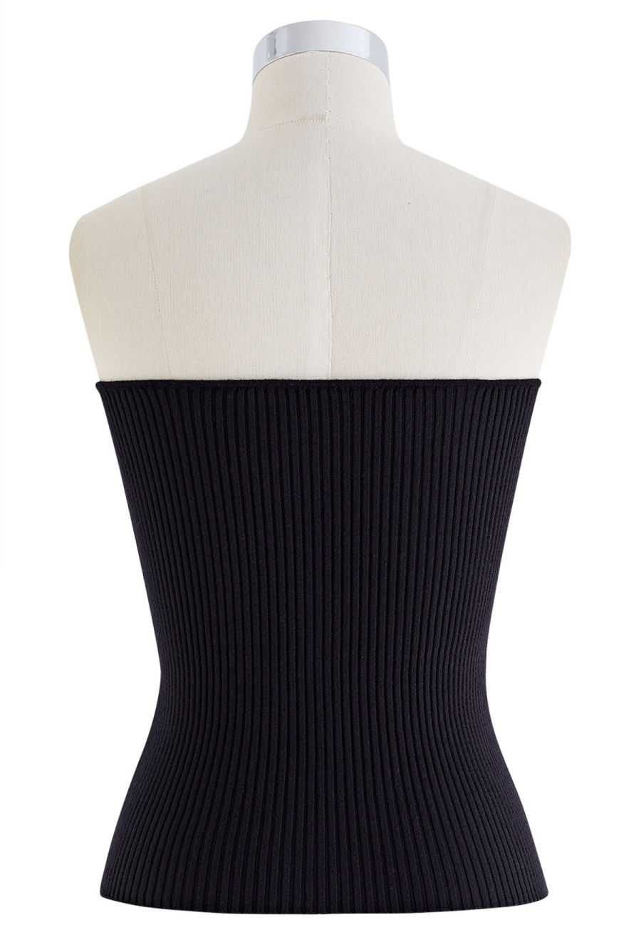 Rib Knit Bustier Tube Top in Black