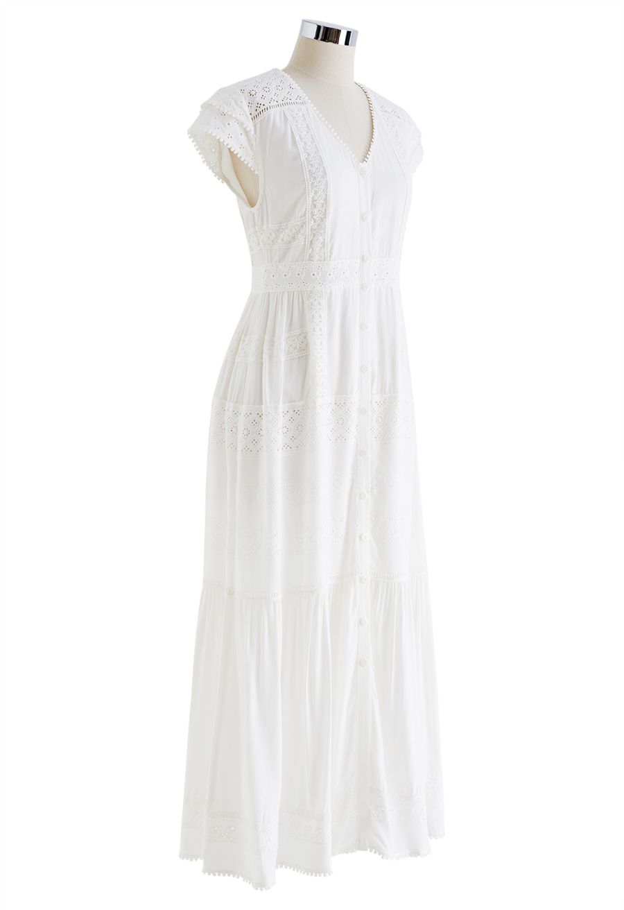 Eyelet Embroidery Panelled Button Down Dress