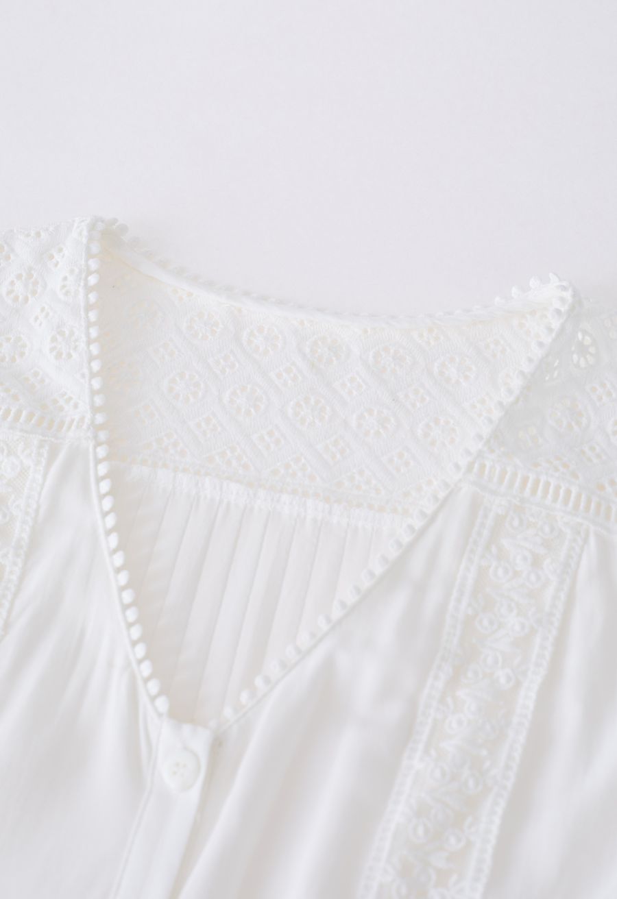 Eyelet Embroidery Panelled Button Down Dress