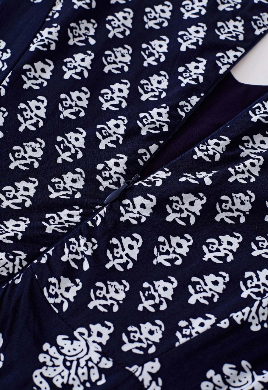 Bohemian Printed Elbow Sleeves Midi Dress