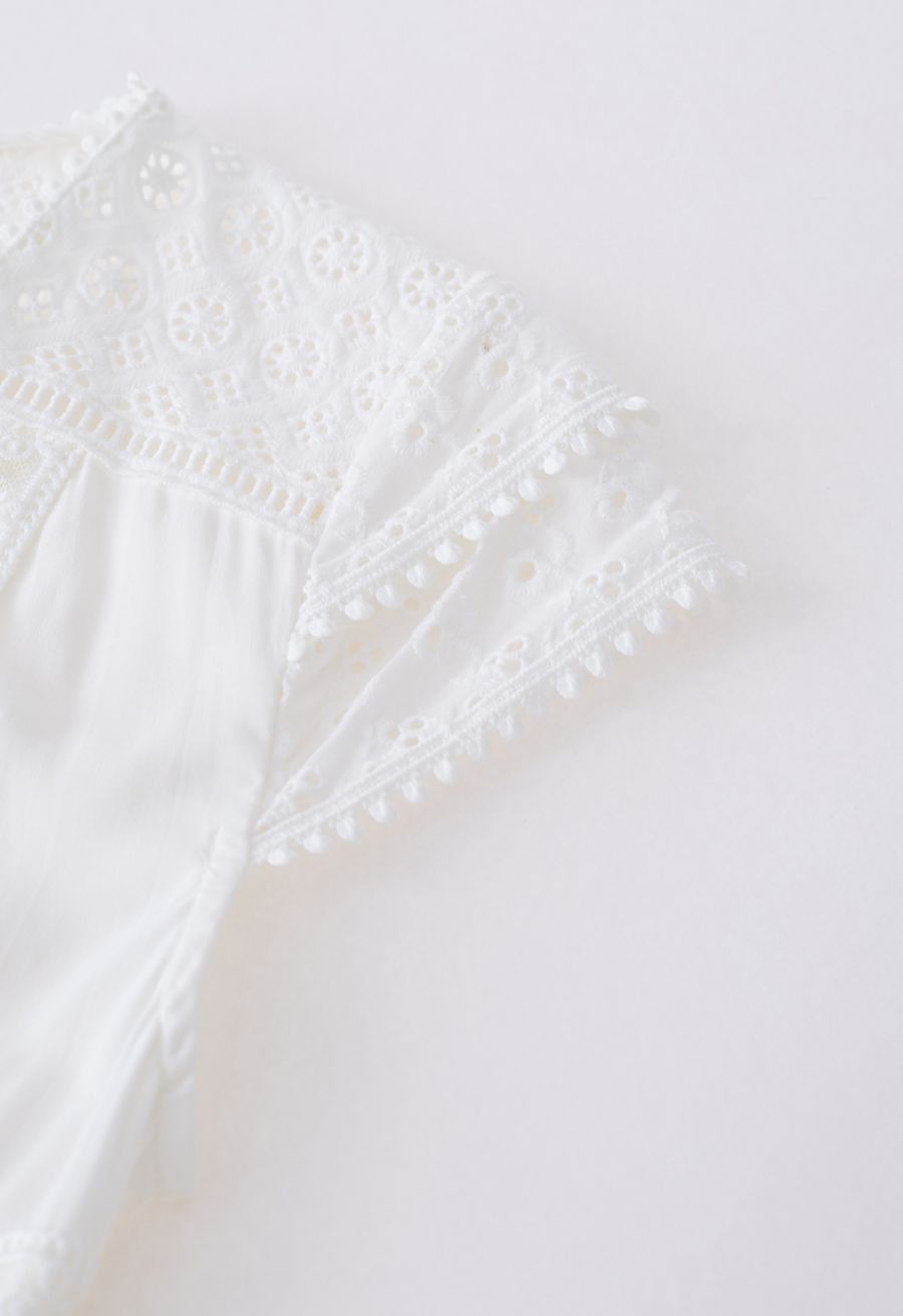 Eyelet Embroidery Panelled Button Down Dress