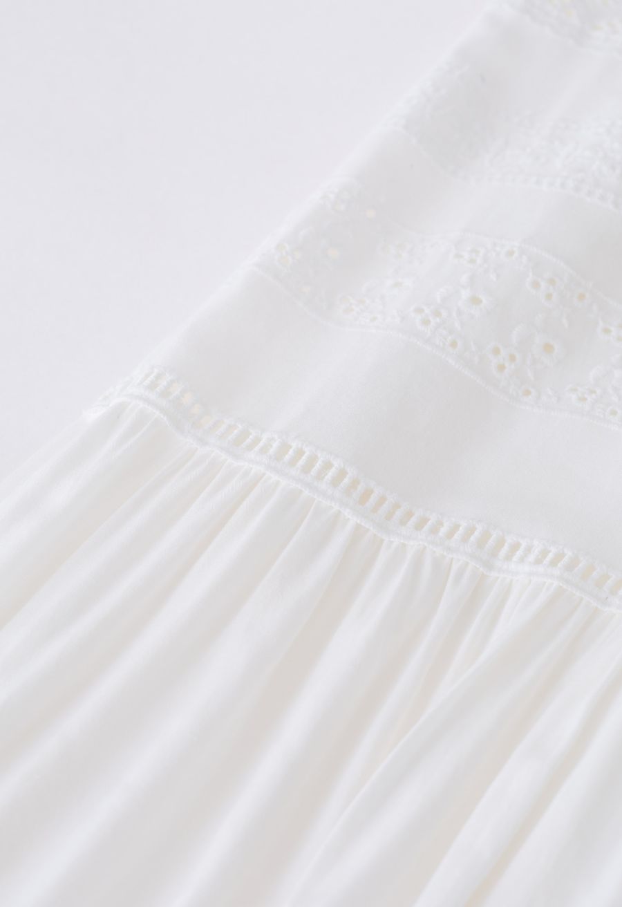 Eyelet Embroidery Panelled Button Down Dress