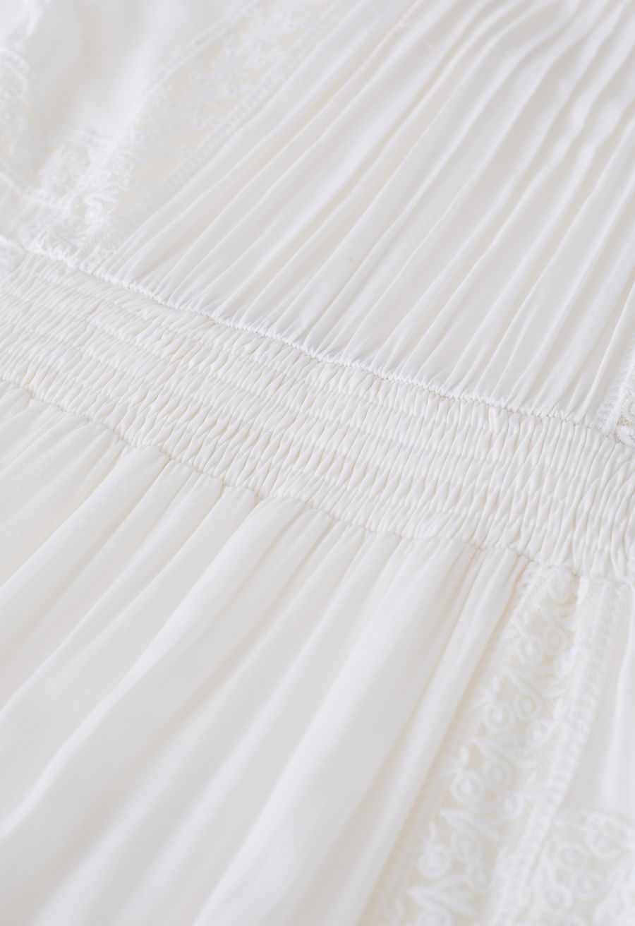 Eyelet Embroidery Panelled Button Down Dress