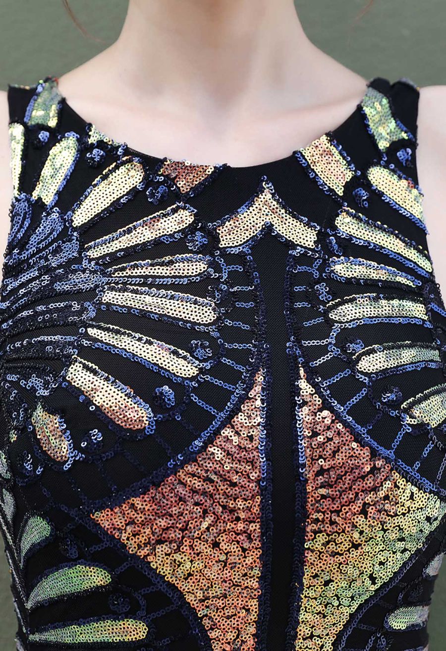 Sequined Floral Cocktail Dress in Black