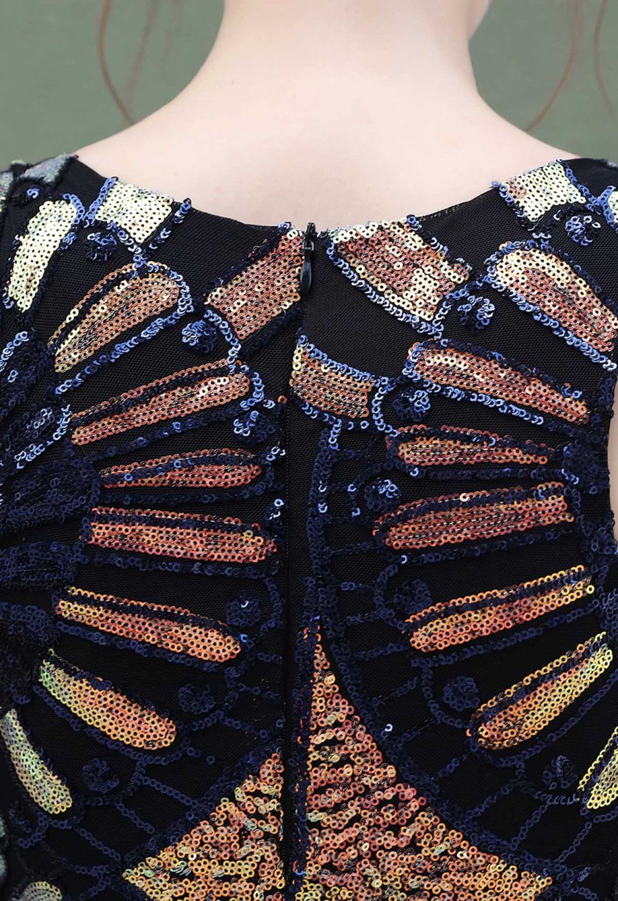 Sequined Floral Cocktail Dress in Black