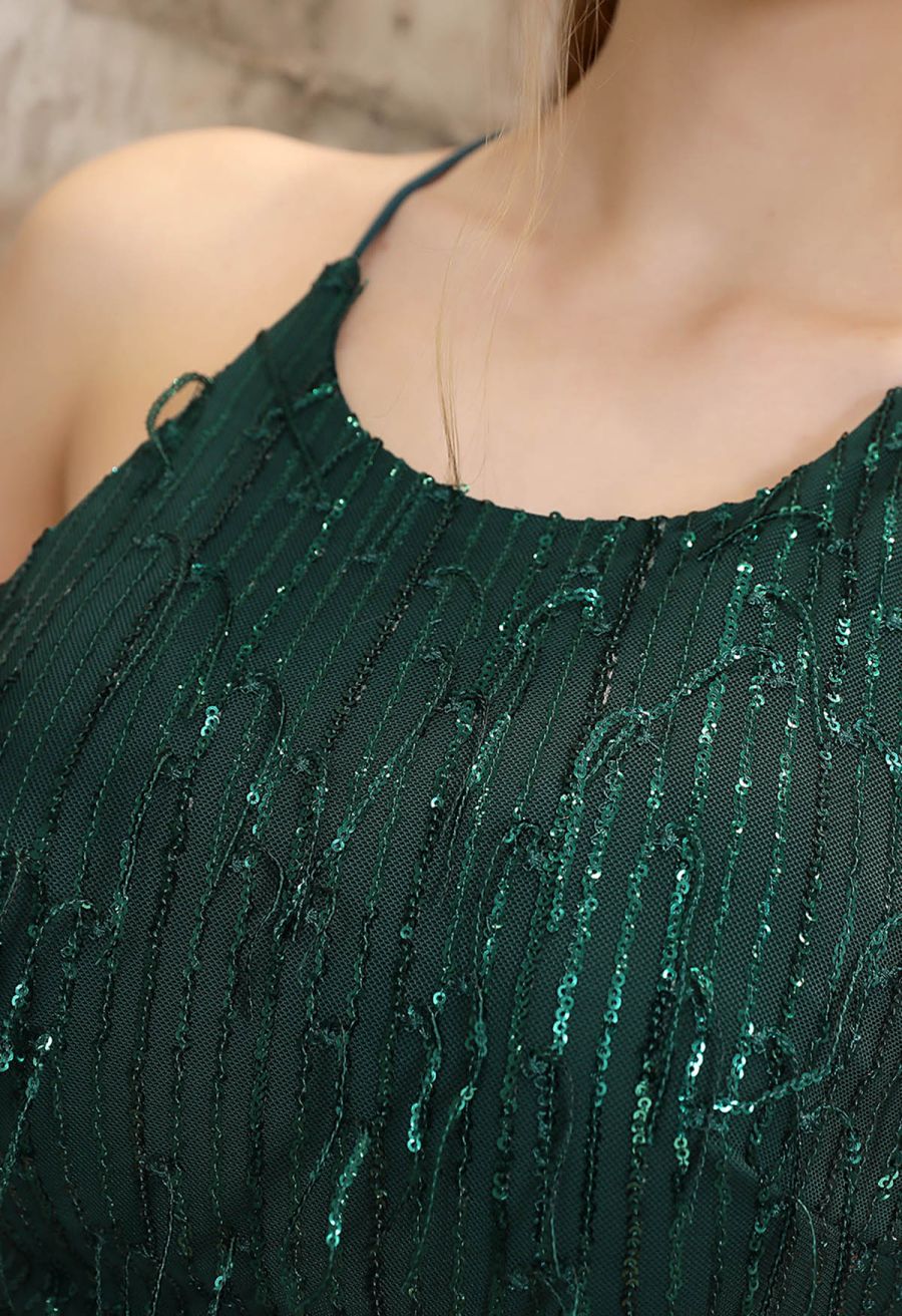 Sequin Tassel Mermaid Gown in Dark Green