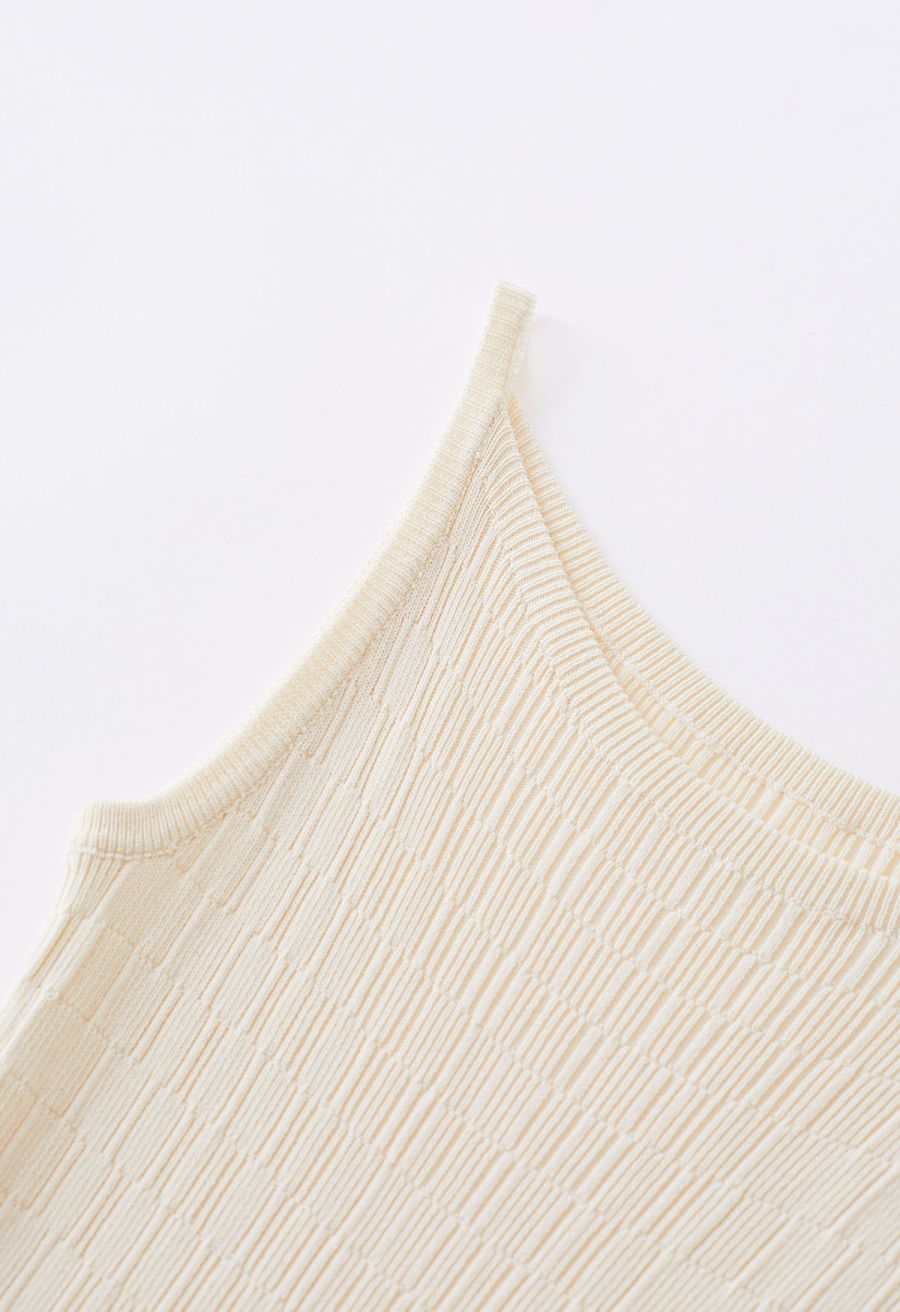 Solid Color Textured Knit Cami Dress in Cream