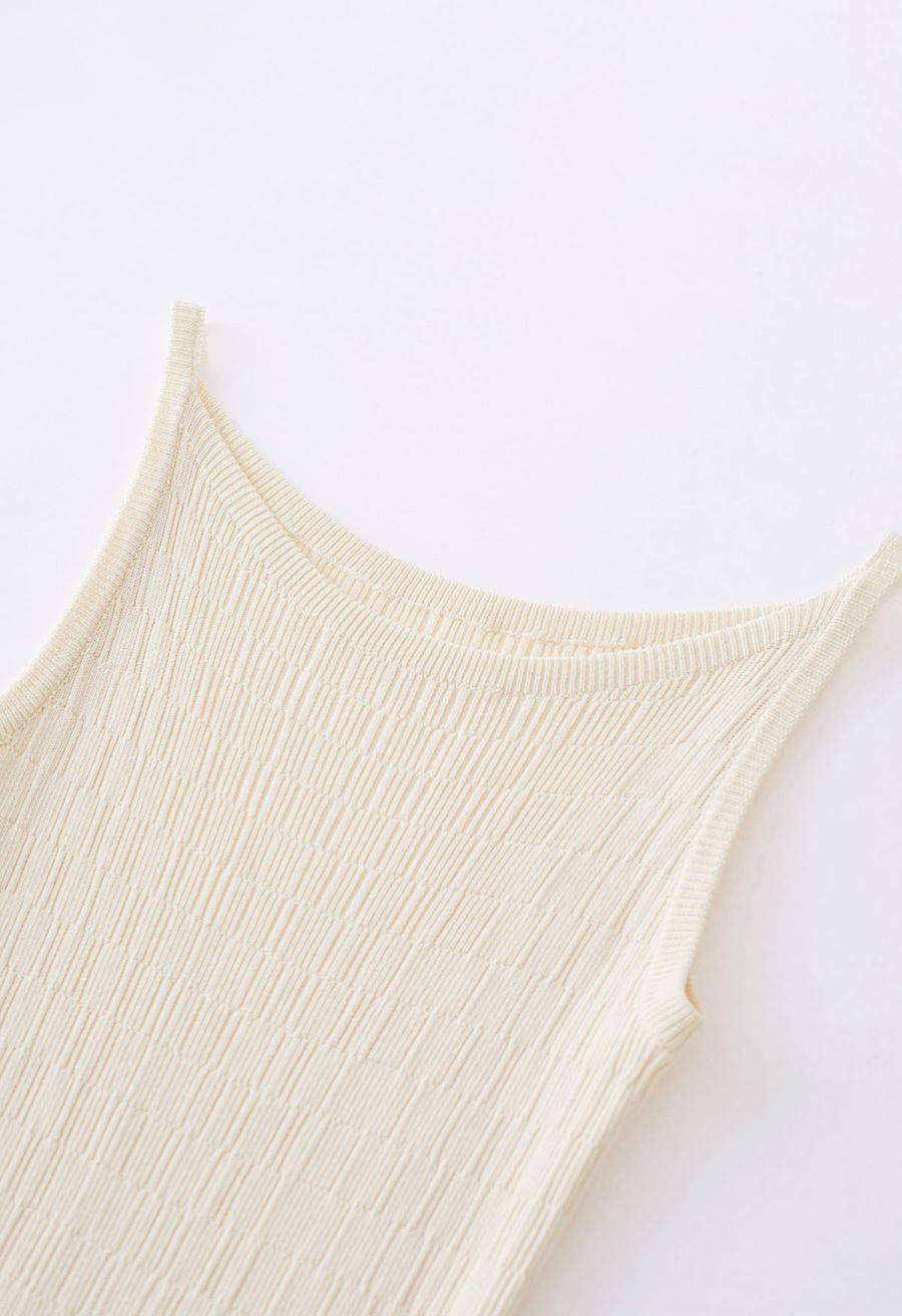Solid Color Textured Knit Cami Dress in Cream