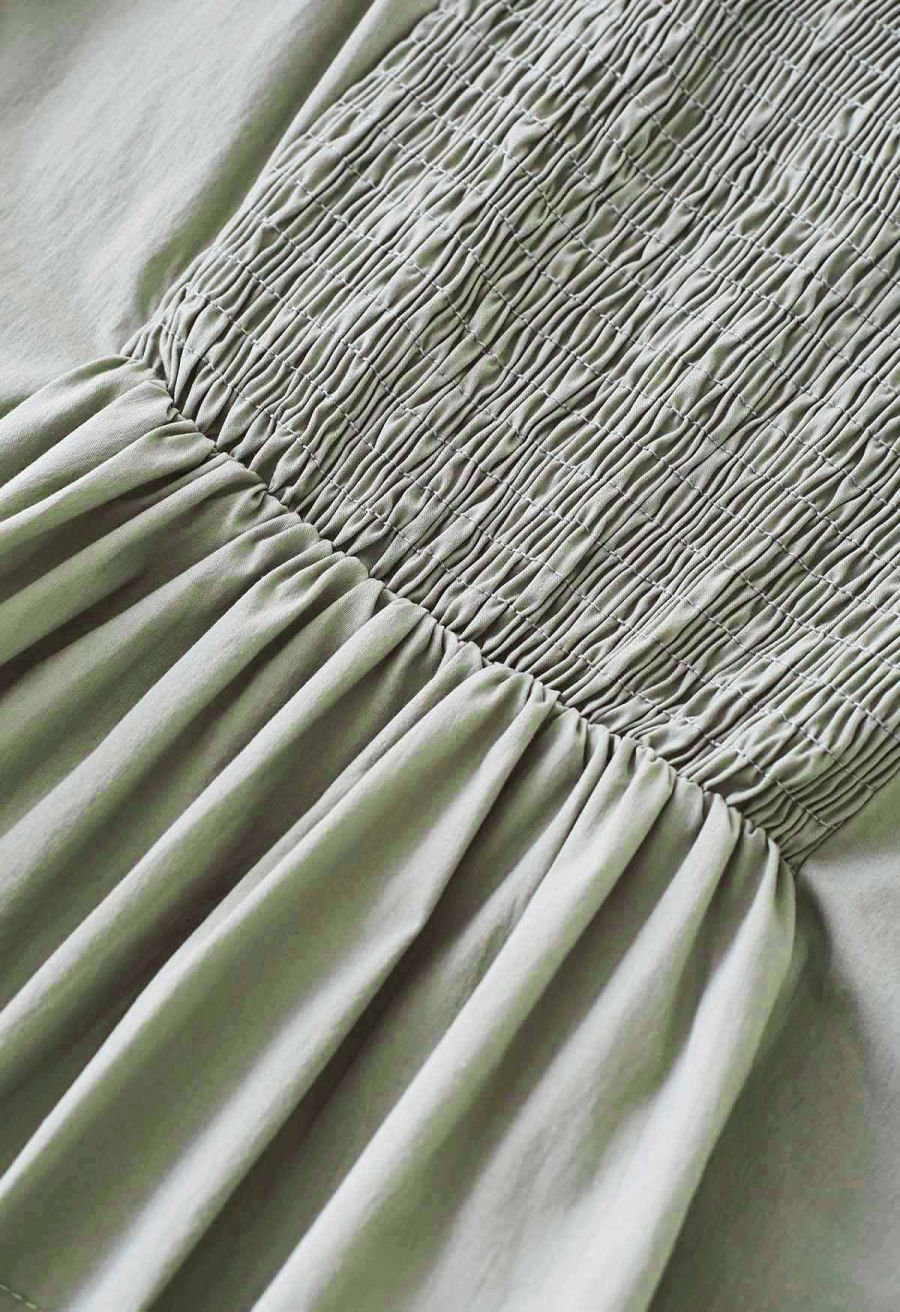 Off-Shoulder Tie-String Crop Top in Pea Green