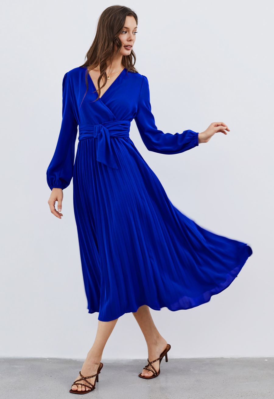 Wrap Front Buckle Belt Dress in Indigo