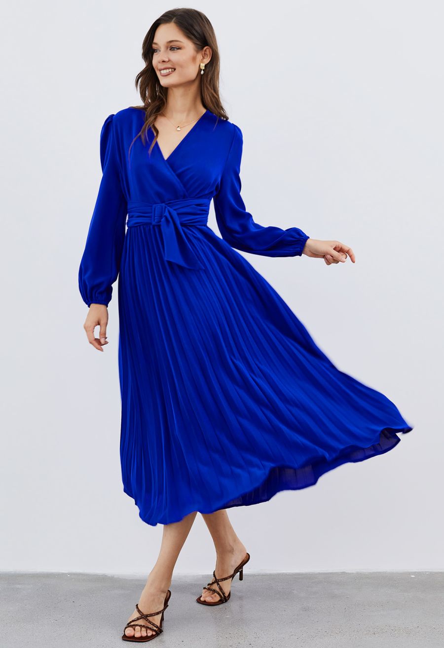 Wrap Front Buckle Belt Dress in Indigo