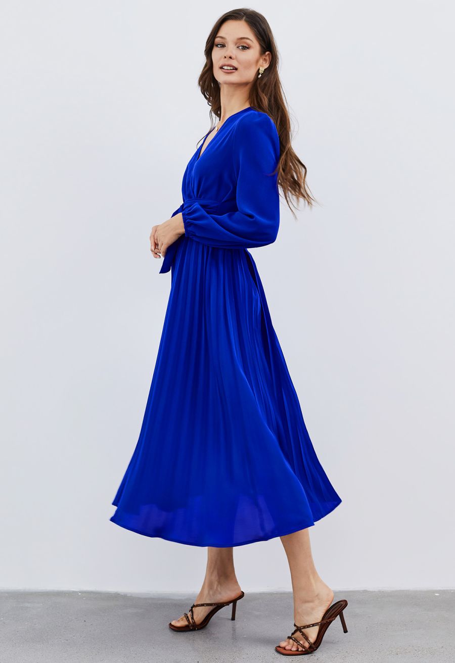 Wrap Front Buckle Belt Dress in Indigo