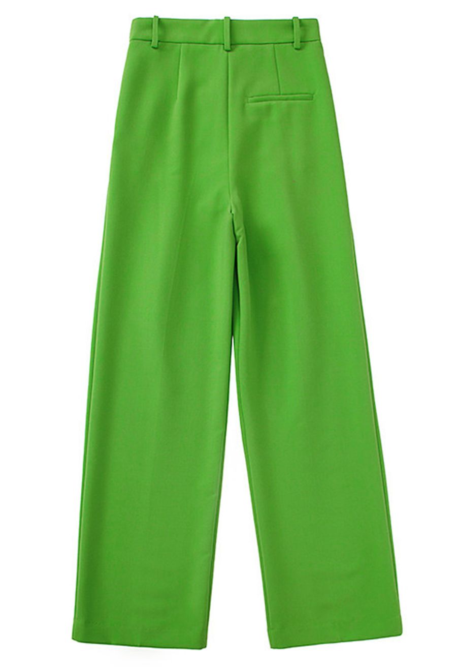 Grass Green Pleated Detail Straight-Leg Pants