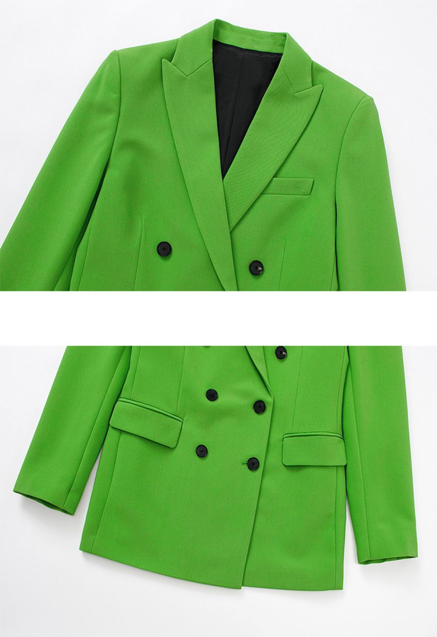 Peak Lapel Flap Pocket Double-Breasted Blazer