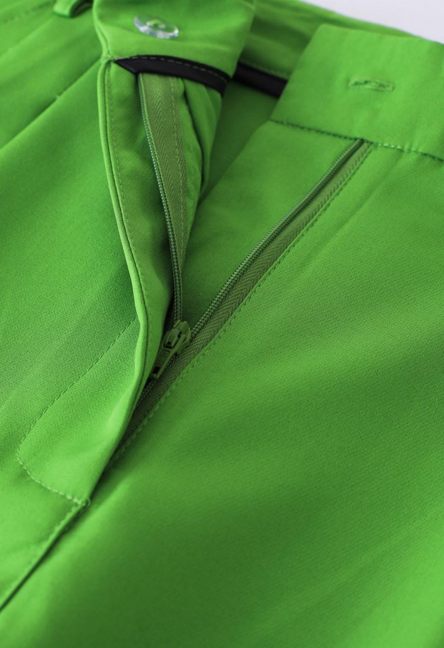 Grass Green Pleated Detail Straight-Leg Pants