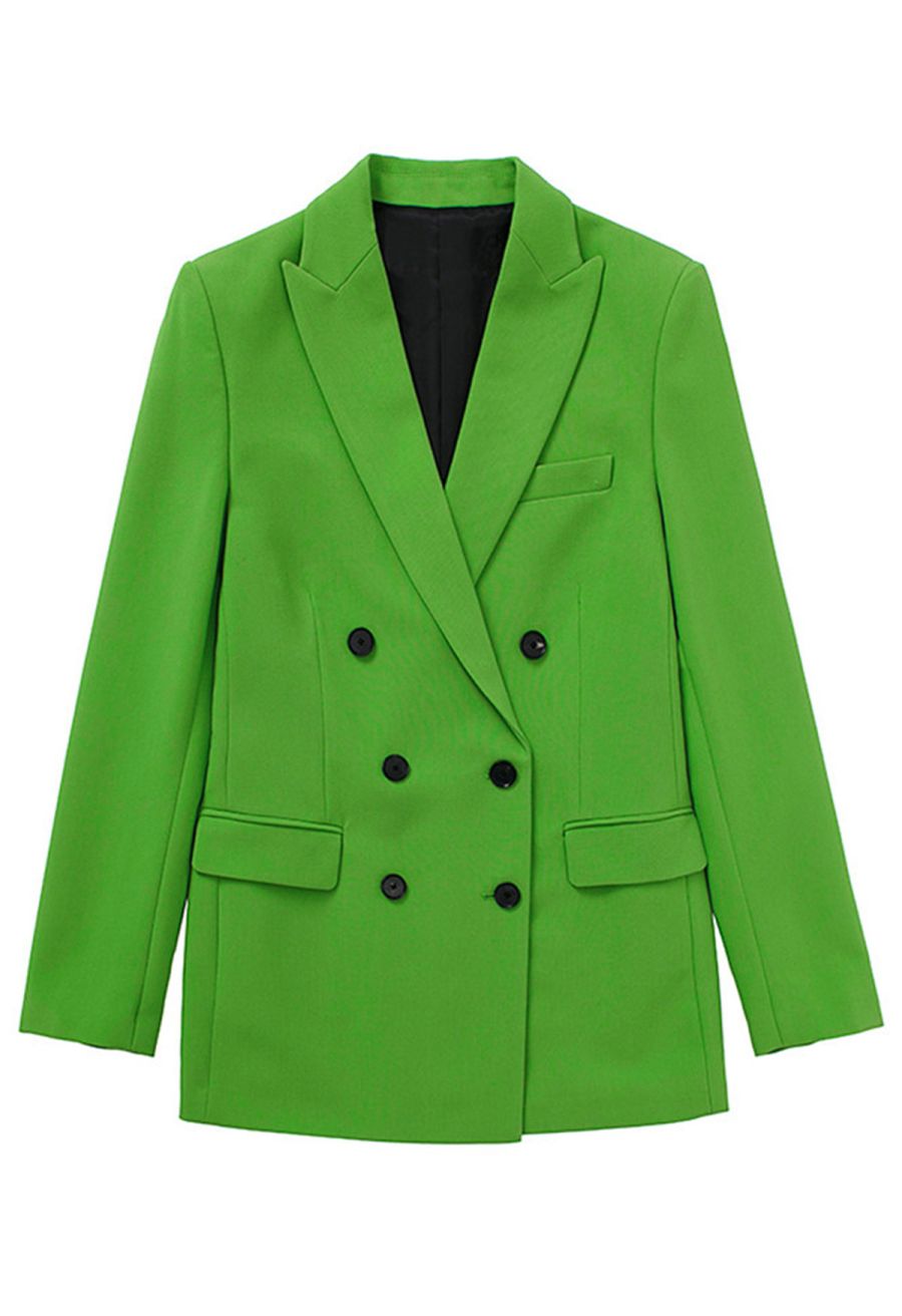 Peak Lapel Flap Pocket Double-Breasted Blazer