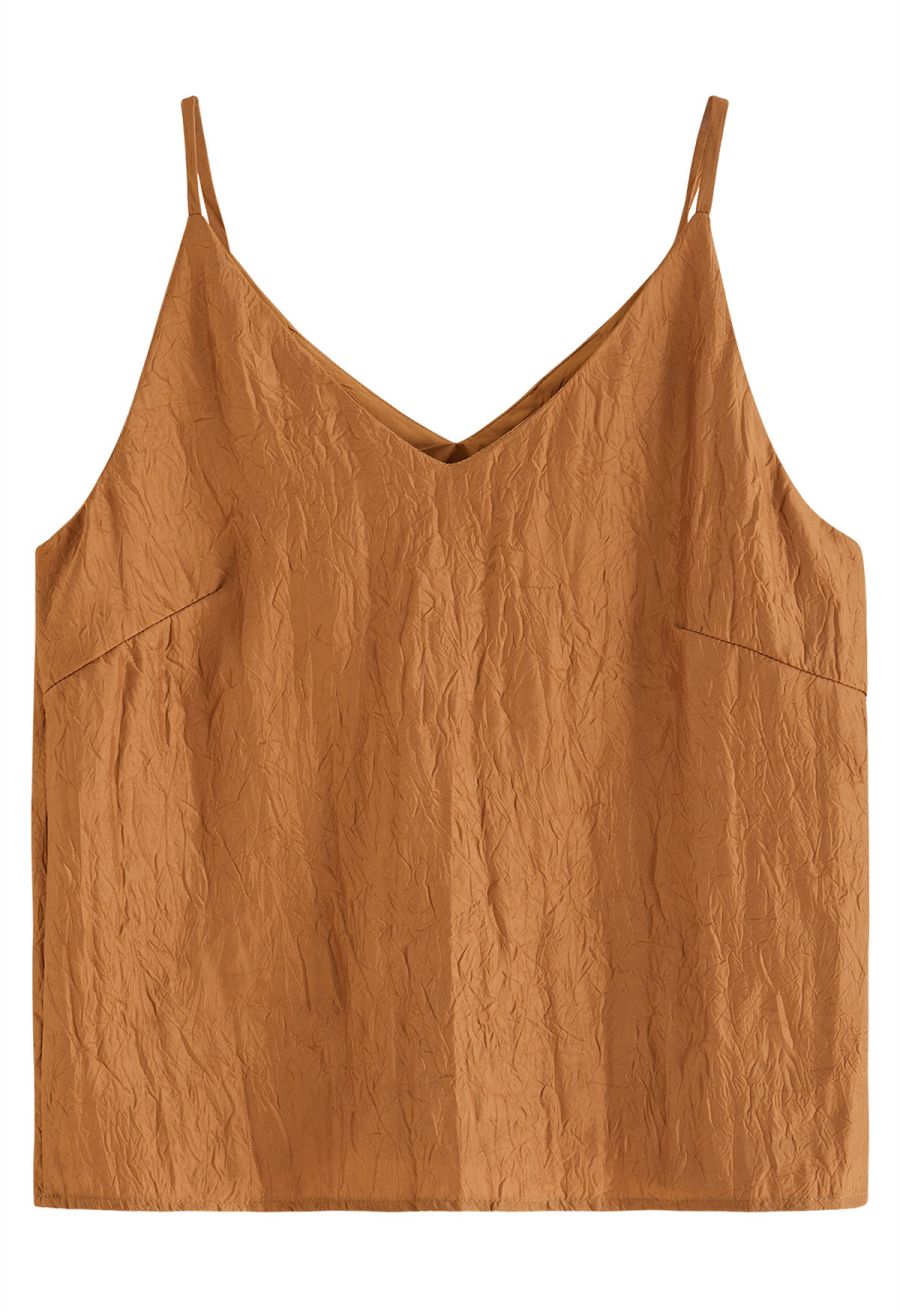 Embossed Texture V-Neck Cami Top in Pumpkin