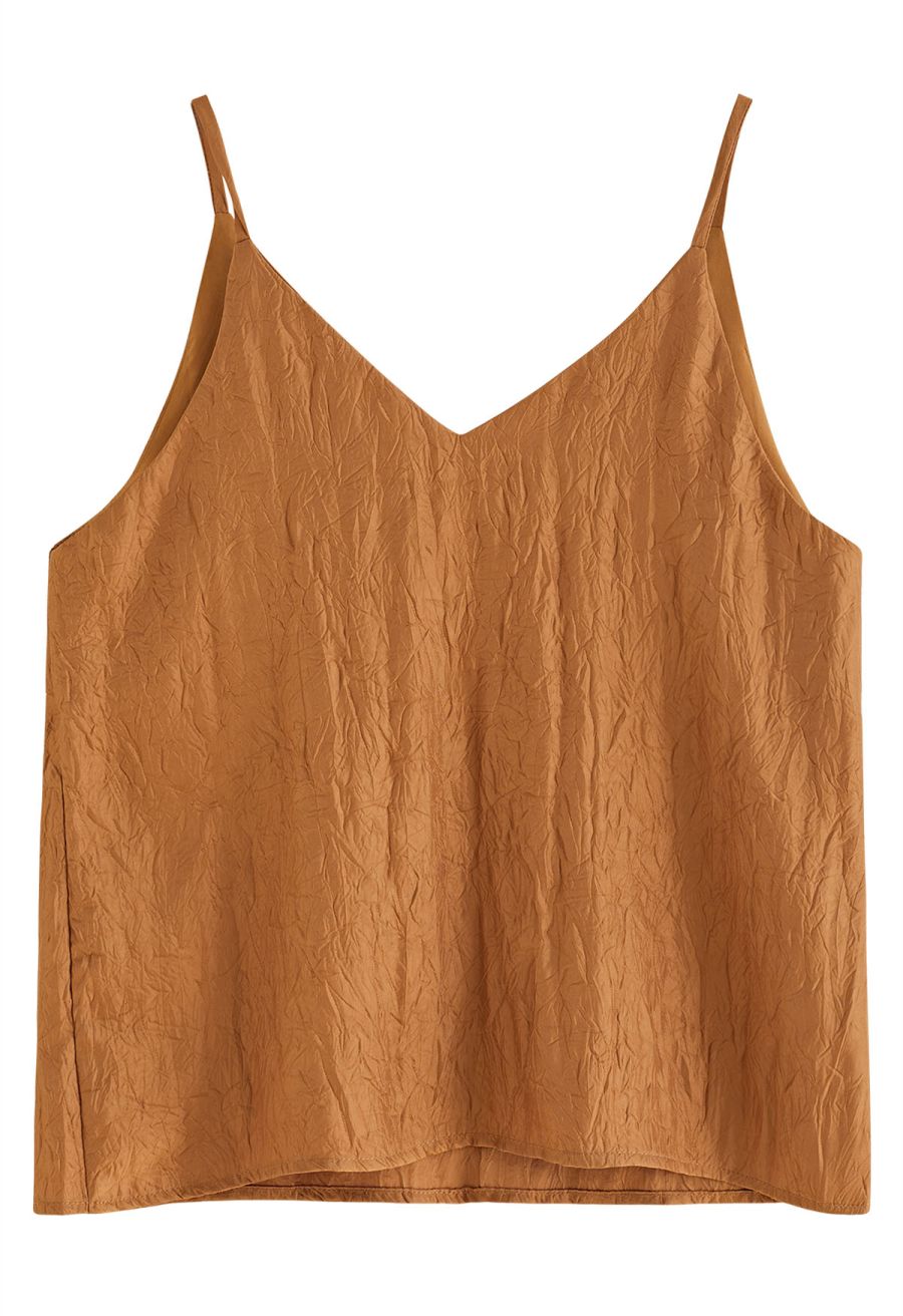 Embossed Texture V-Neck Cami Top in Pumpkin