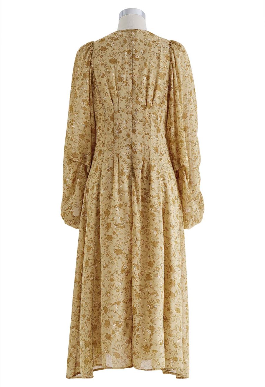 Ditsy Floral Lantern Sleeve Midi Dress