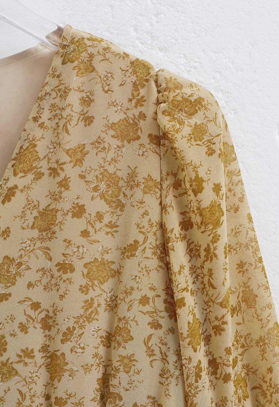 Ditsy Floral Lantern Sleeve Midi Dress