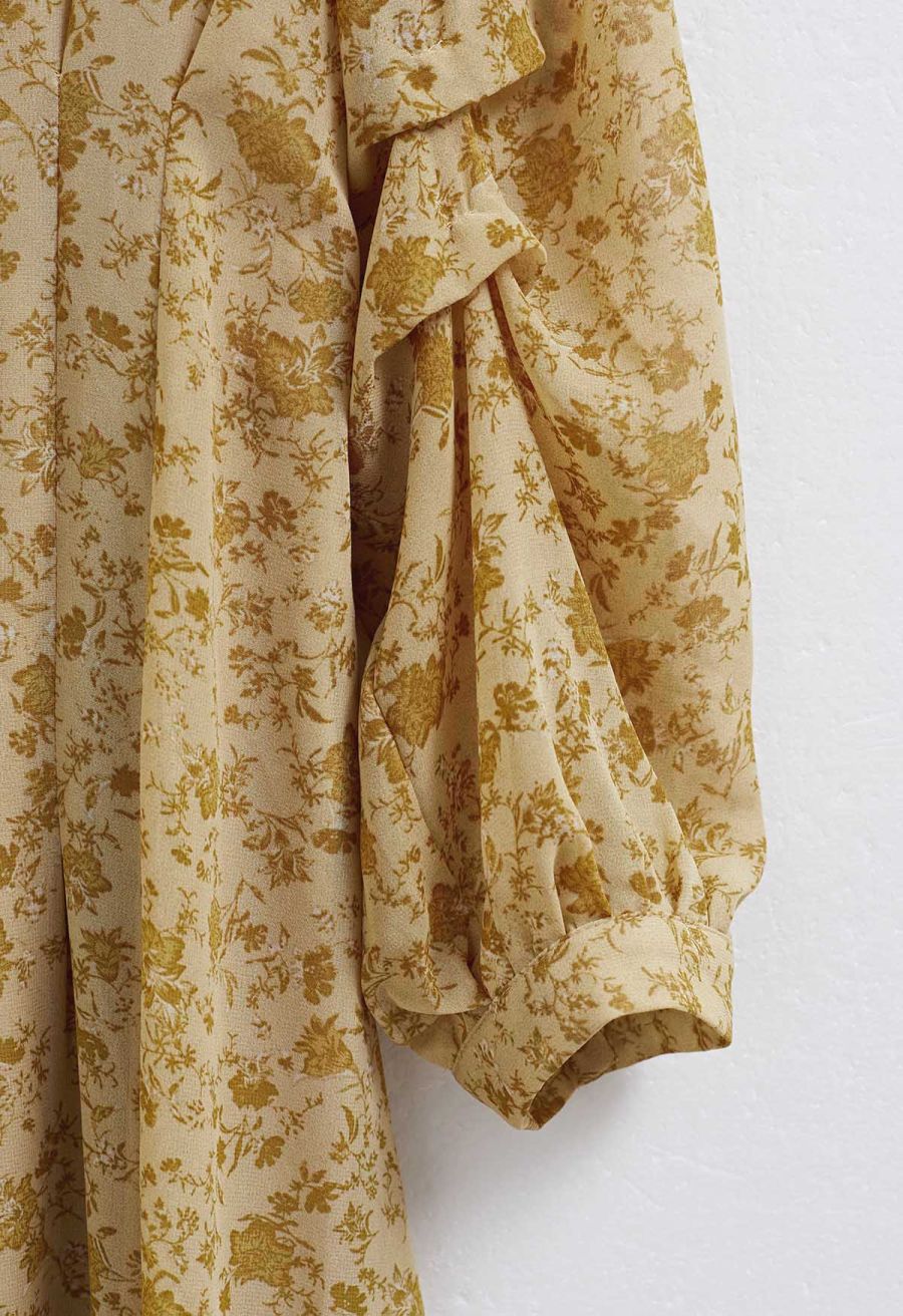 Ditsy Floral Lantern Sleeve Midi Dress