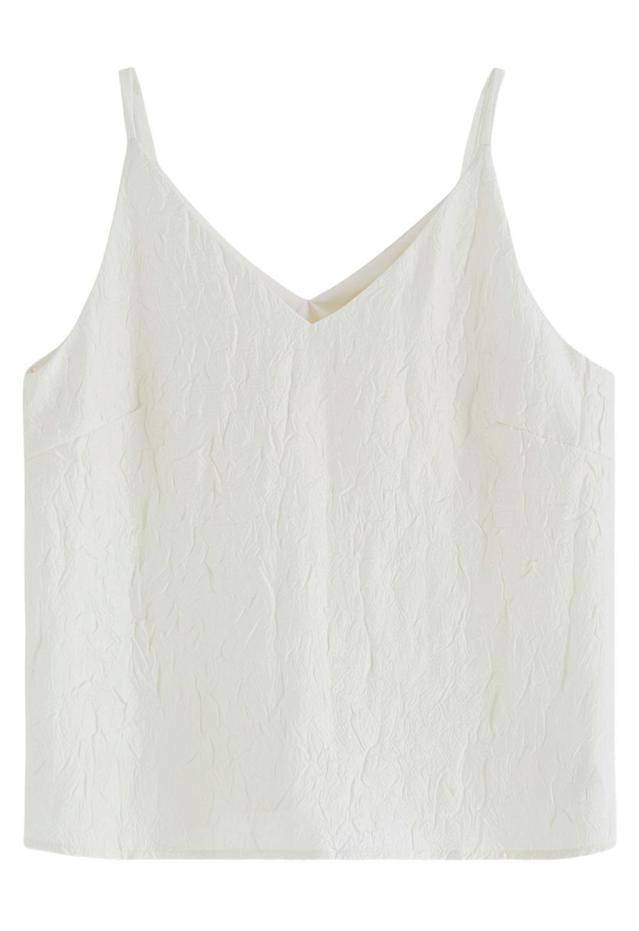 Embossed Texture V-Neck Cami Top in White