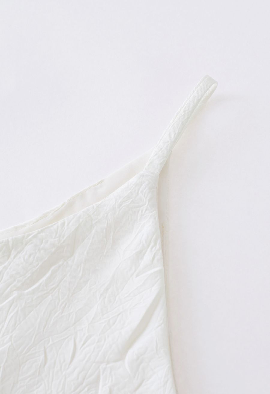 Embossed Texture V-Neck Cami Top in White